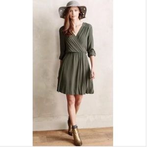 Maeve Lene Green V Neck Long Sleeve Dress